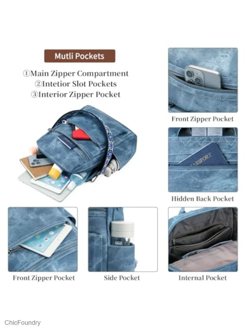 Women's PU Leather Convertible Travel Backpack Purse with Multiple Pockets